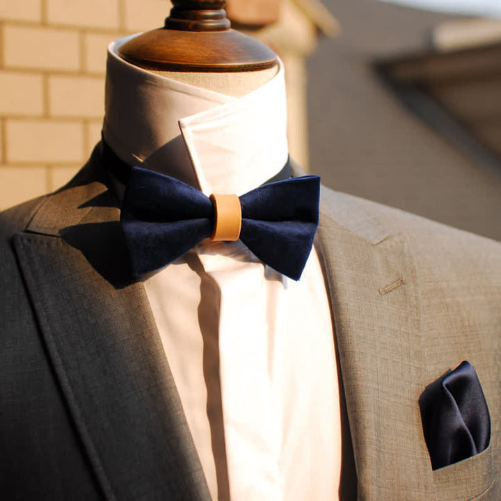 Men's Solid Color Graceful Velvet Leather Loop Bow Tie - image 6