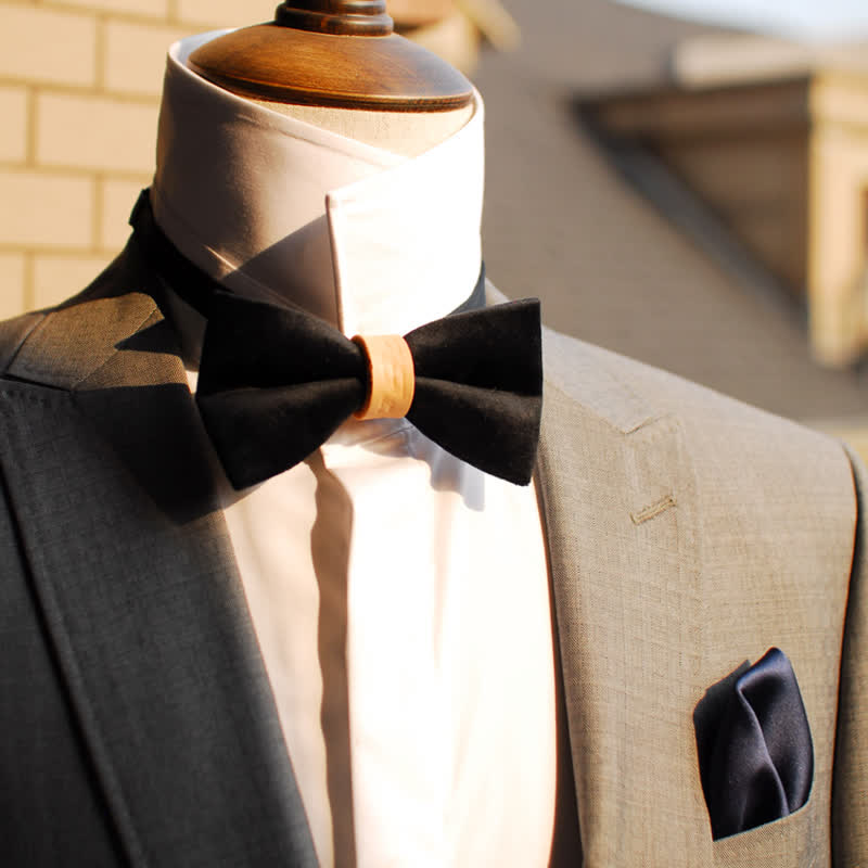 Men's Solid Color Graceful Velvet Leather Loop Bow Tie - image 1