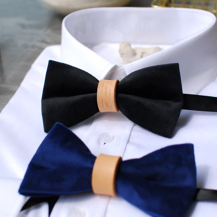 Men's Solid Color Graceful Velvet Leather Loop Bow Tie - image 4