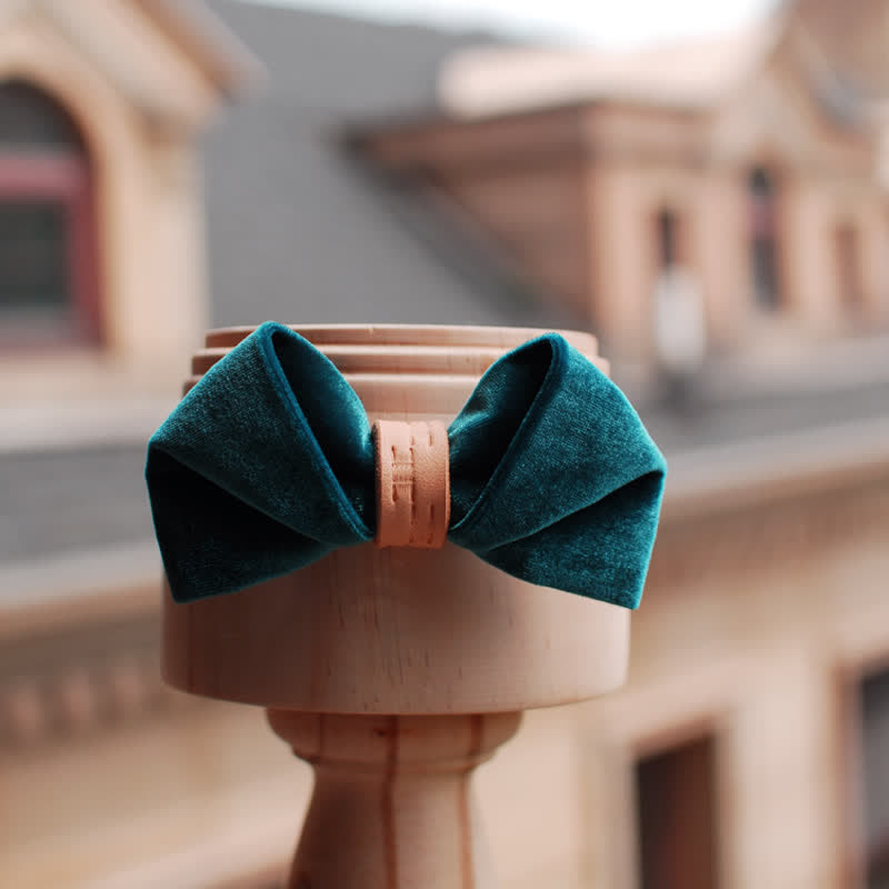 Men's Twisted Velvet Solid Color Leather Loop Bow Tie - image 1