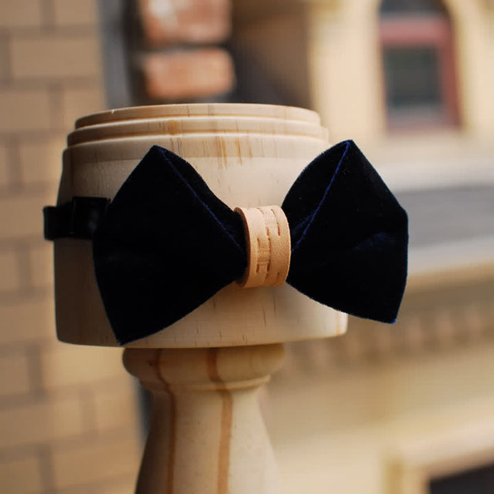 Men's Twisted Velvet Solid Color Leather Loop Bow Tie - image 4