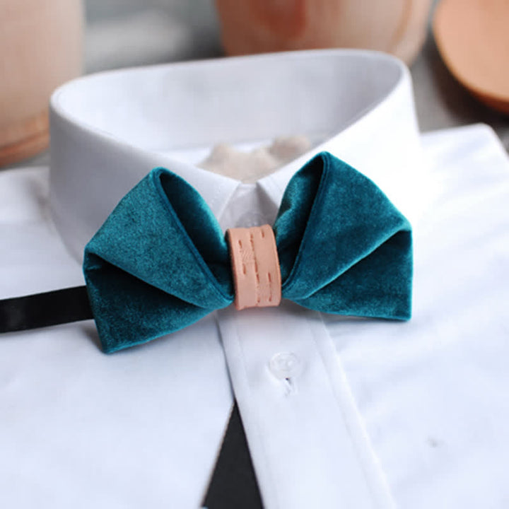 Men's Twisted Velvet Solid Color Leather Loop Bow Tie - image 2