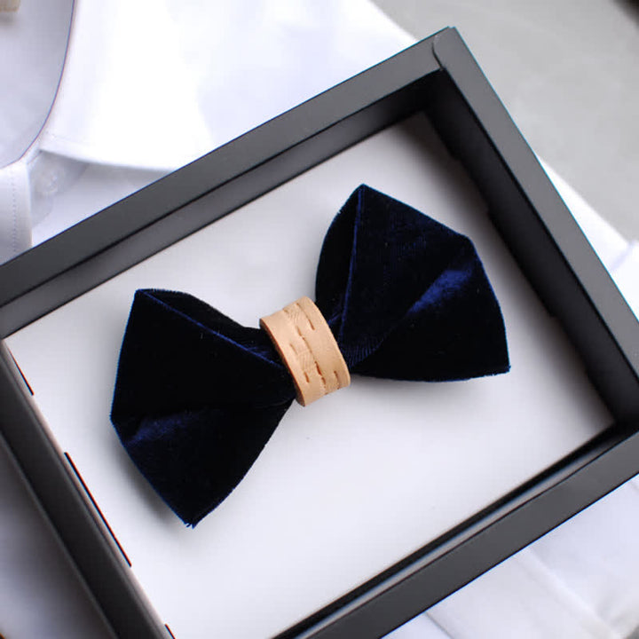 Men's Twisted Velvet Solid Color Leather Loop Bow Tie - MidnightBlue - image 3