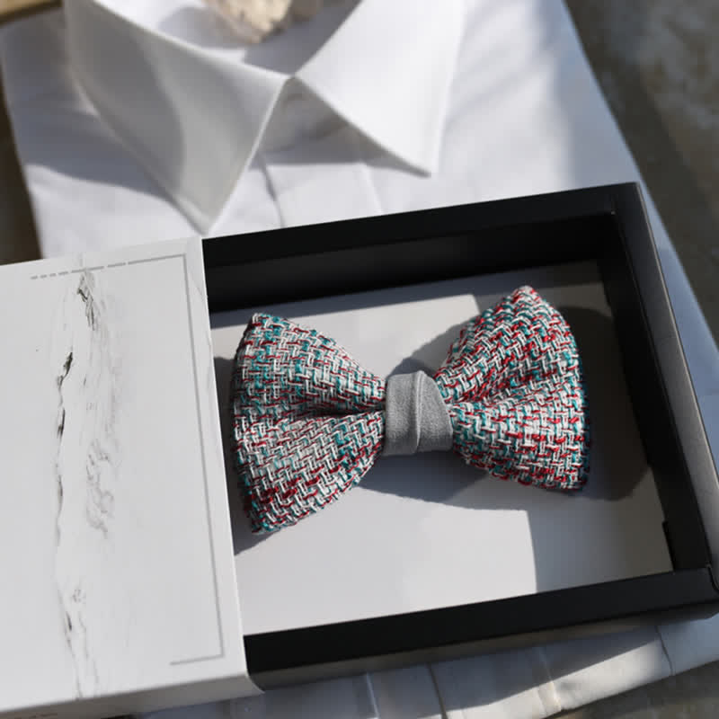 Men's Woven Gray Pink Blue Mix Color Bow Tie - Style #2 - image 4