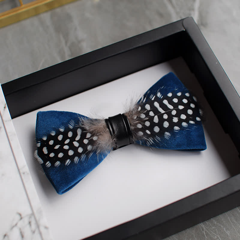 Teal Black & White Polka Dots Feather Bow Tie - Teal & Black - image 0