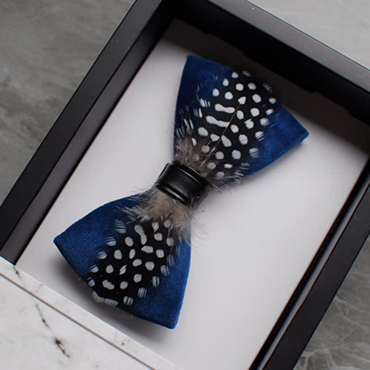 Teal Black & White Polka Dots Feather Bow Tie - image 2