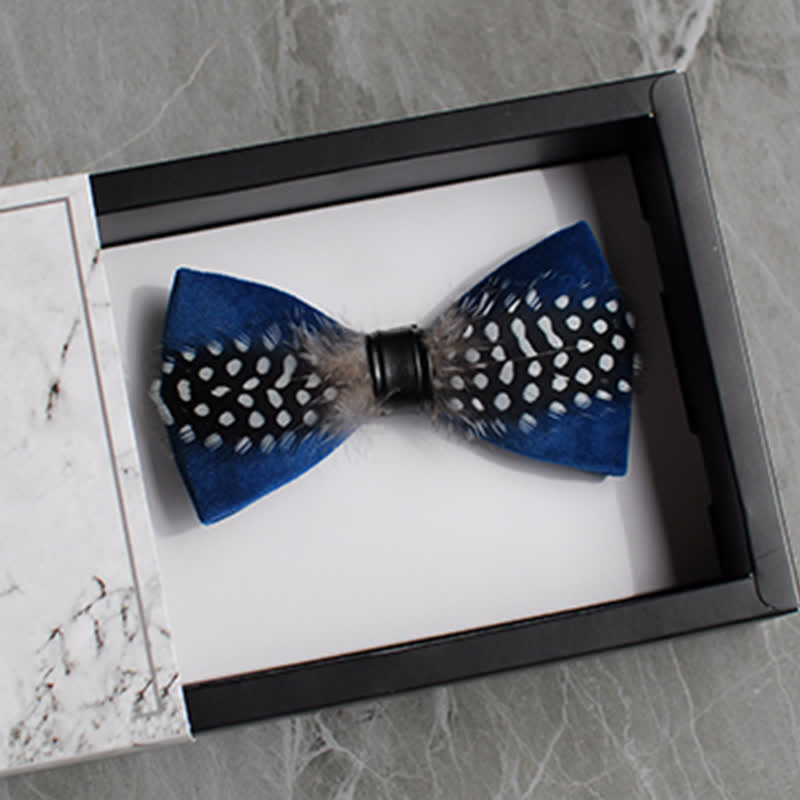 Teal Black & White Polka Dots Feather Bow Tie - image 1