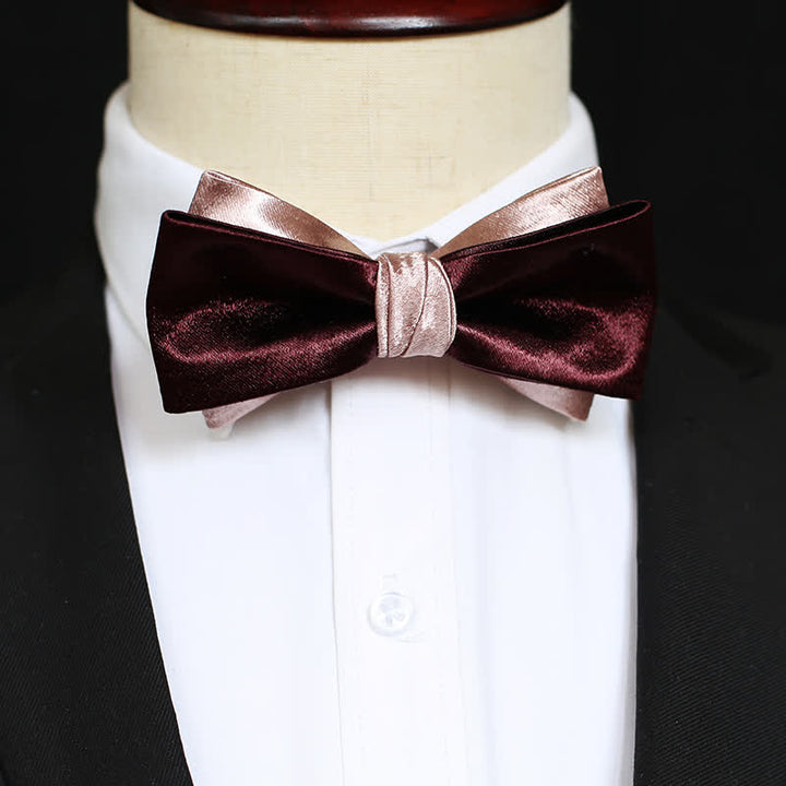 Men's Glossy Pink & Burgundy Double Layers Bow Tie - image 9