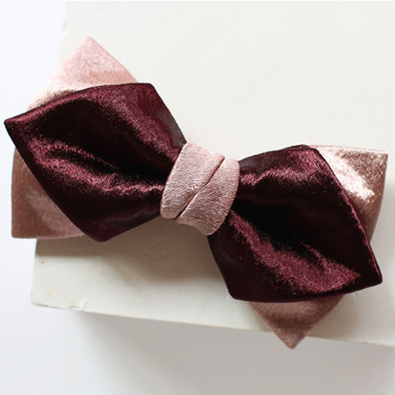 Men's Glossy Pink & Burgundy Double Layers Bow Tie - Style #2 - image 4