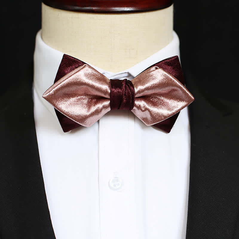 Men's Glossy Pink & Burgundy Double Layers Bow Tie - image 3