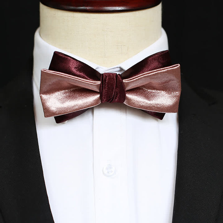 Men's Glossy Pink & Burgundy Double Layers Bow Tie - image 7