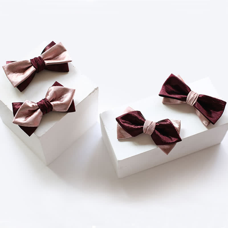 Men's Glossy Pink & Burgundy Double Layers Bow Tie - image 1