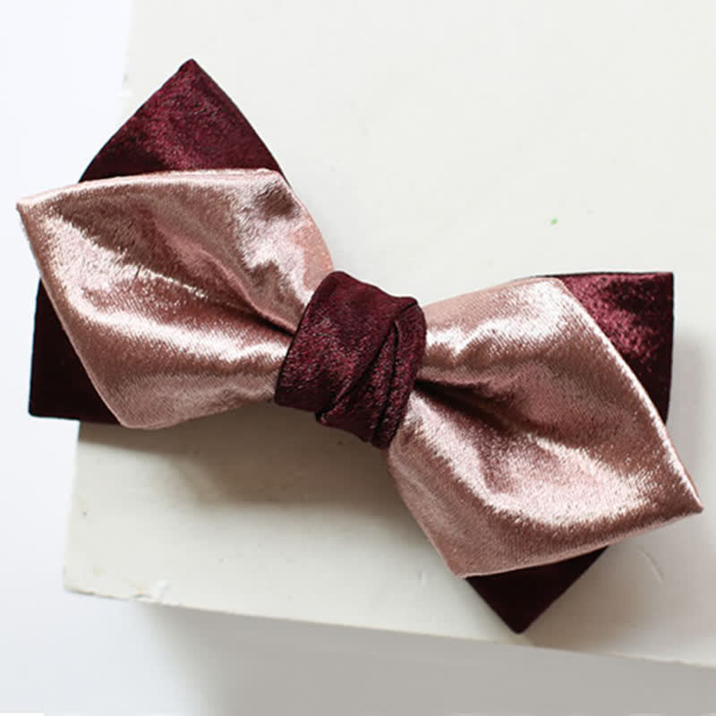 Men's Glossy Pink & Burgundy Double Layers Bow Tie - Style #1 - image 2