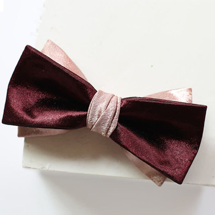Men's Glossy Pink & Burgundy Double Layers Bow Tie - Style #4 - image 8