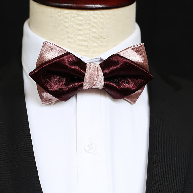 Men's Glossy Pink & Burgundy Double Layers Bow Tie - image 5