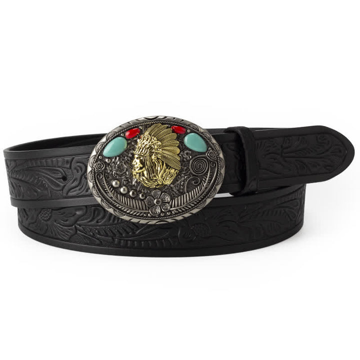 Men's Turquoise Country Indian Style Leather Belt - Black - 46 - image 5
