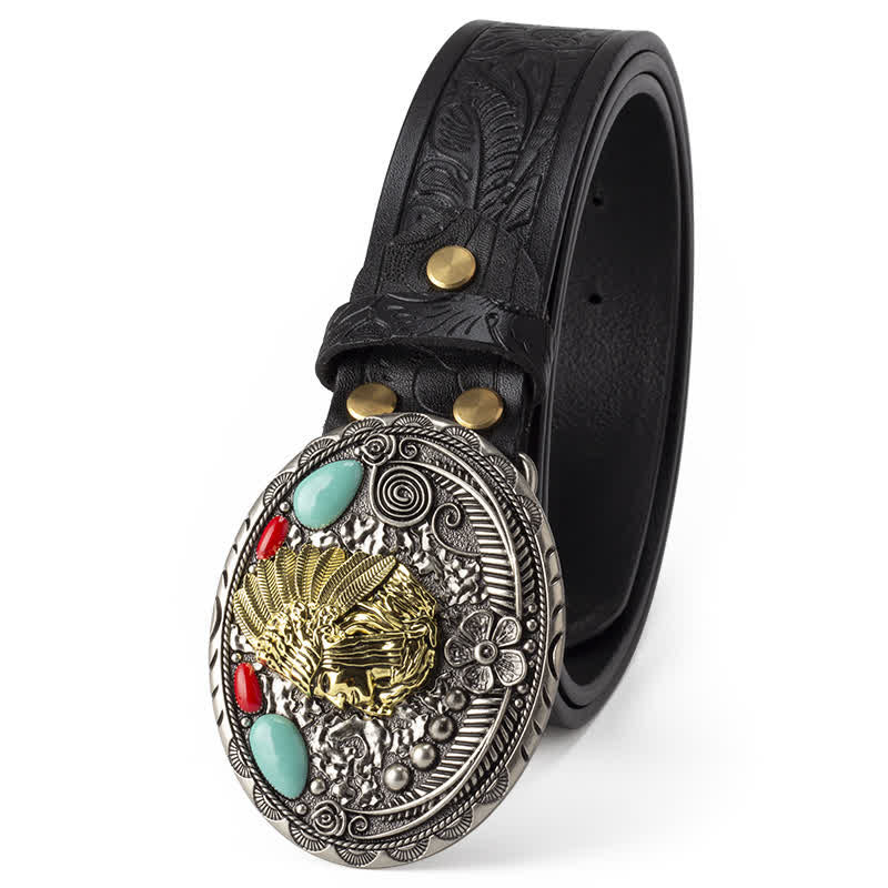 Men's Turquoise Country Indian Style Leather Belt - image 6