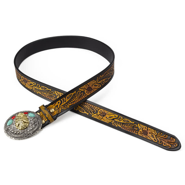 Men's Turquoise Country Indian Style Leather Belt - image 1