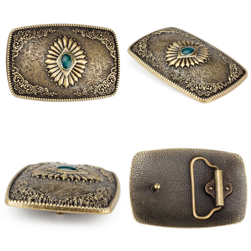 Men's Floral Engraving Pattern Automatic Buckle Leather Belt - image 7