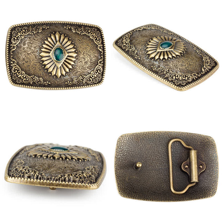 Men's Floral Engraving Pattern Automatic Buckle Leather Belt - image 7