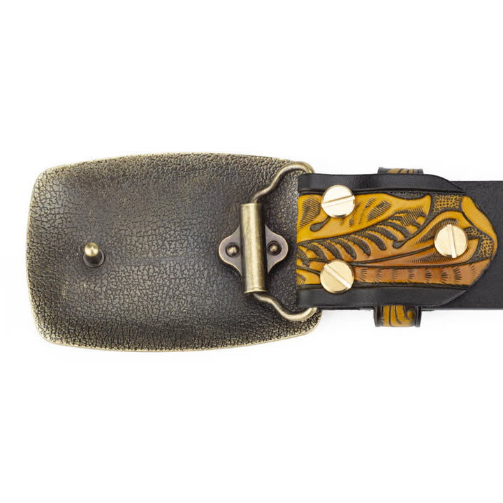 Men's Floral Engraving Pattern Automatic Buckle Leather Belt - image 6