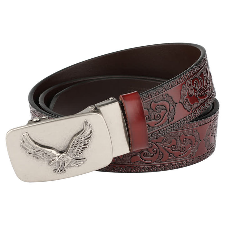 Men's Flying Eagle Automatic Buckle Embossing Leather Belt - Brown / Silver - 46 - image 4