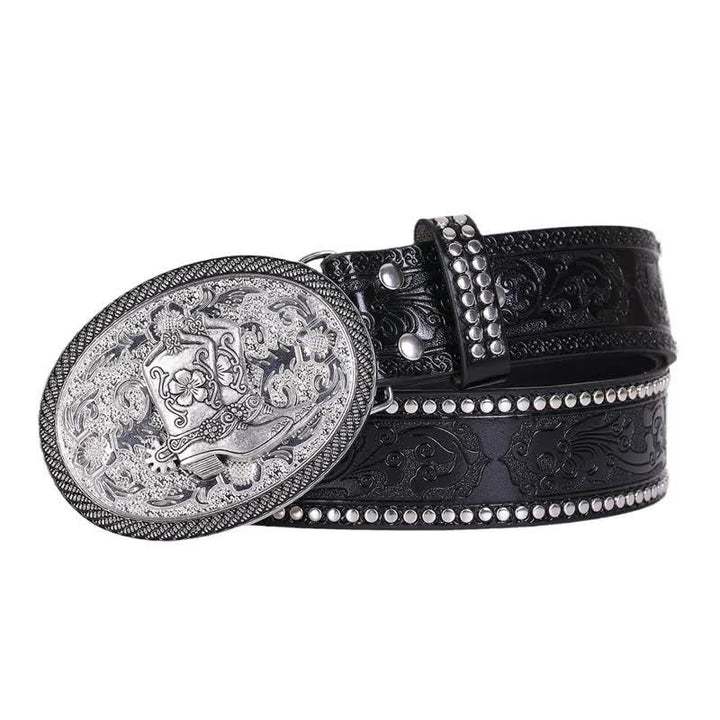 Men's Western Boots Embossing Rivet Detailing Leather Belt - Boots - 42 - image 0