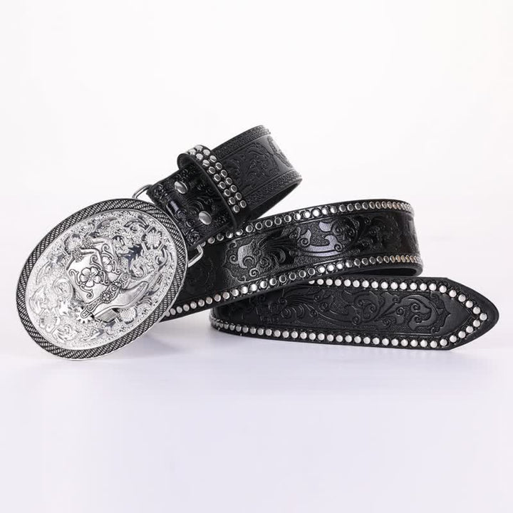 Men's Western Boots Embossing Rivet Detailing Leather Belt - image 1