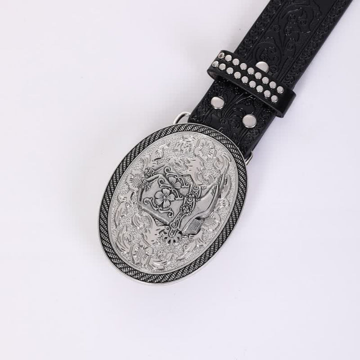 Men's Western Boots Embossing Rivet Detailing Leather Belt - image 3