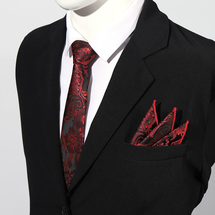 2Pcs Men's Luxury Paisley Pocket Square Necktie Set - Burgundy - image 7