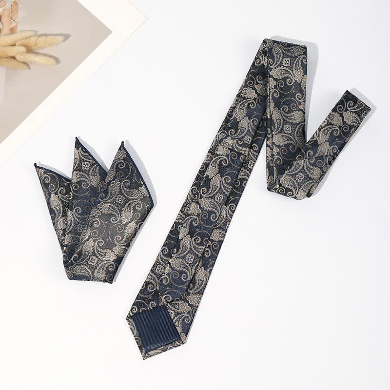 2Pcs Men's Luxury Paisley Pocket Square Necktie Set - image 1