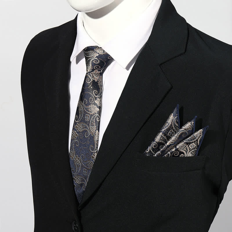 2Pcs Men's Luxury Paisley Pocket Square Necktie Set - Khaki - image 0