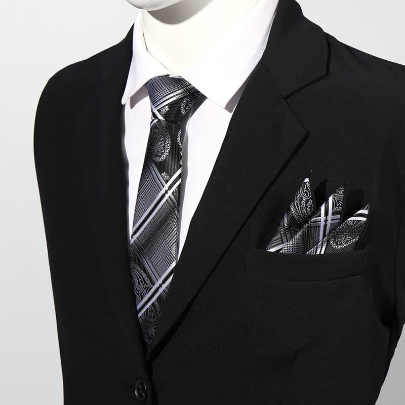 2Pcs Men's Luxury Paisley Pocket Square Necktie Set - DimGray - image 3