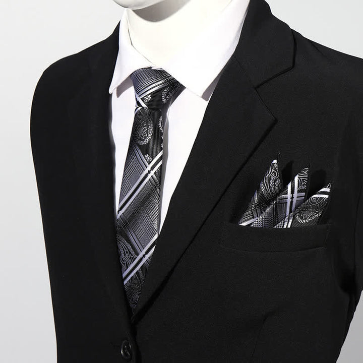 2Pcs Men's Luxury Paisley Pocket Square Necktie Set - DimGray - image 3