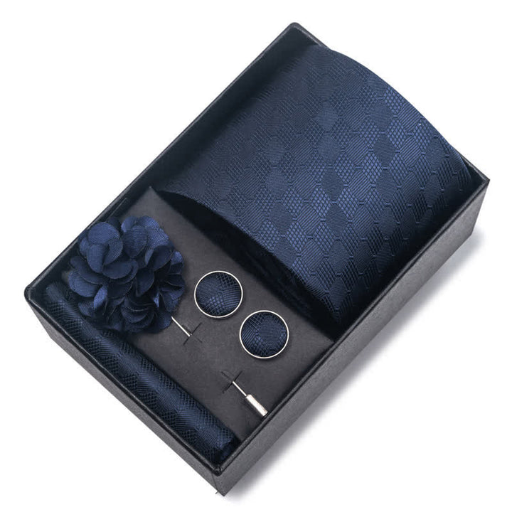 4Pcs Men's Navy Blue Series Jacquard Design Necktie Set - image 5