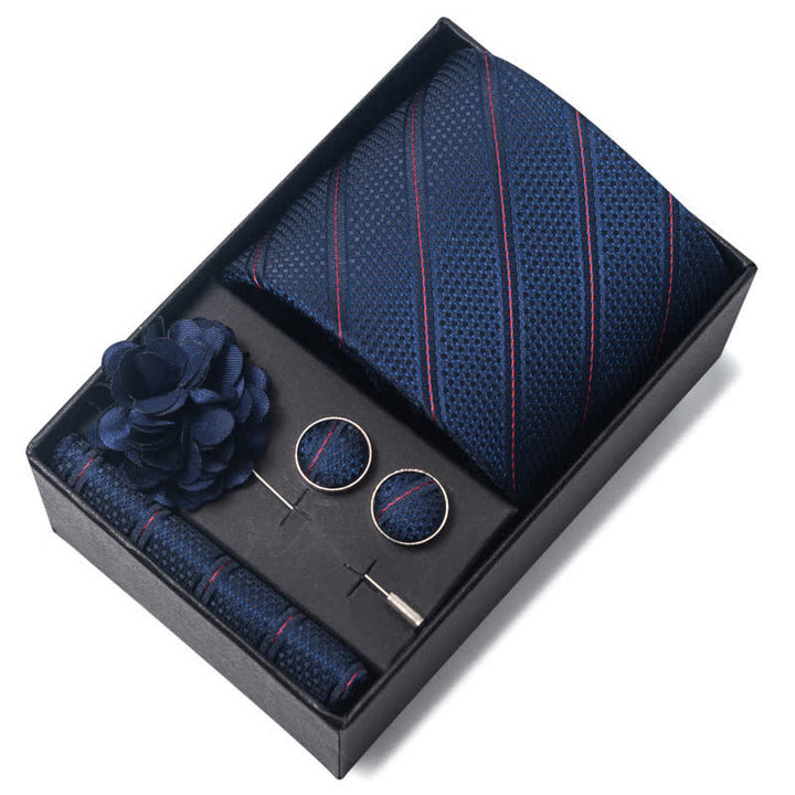4Pcs Men's Navy Blue Series Jacquard Design Necktie Set - image 3