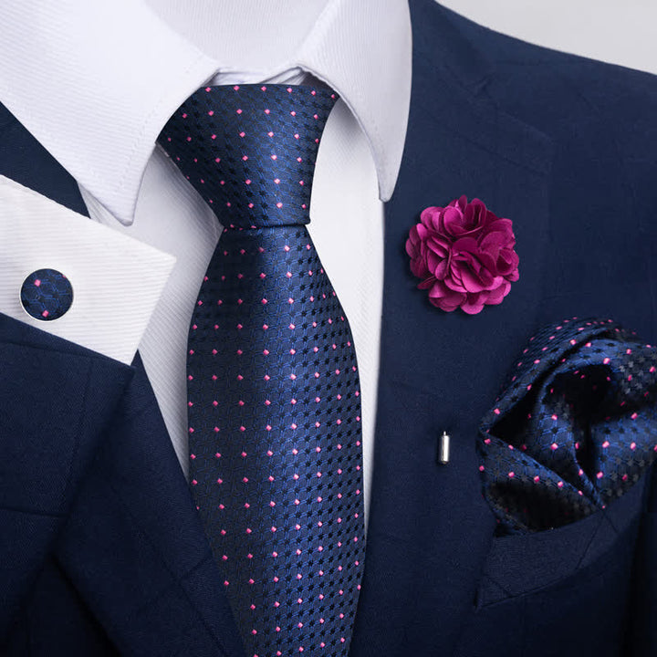4Pcs Men's Navy Blue Series Jacquard Design Necktie Set - Style #8 - image 14