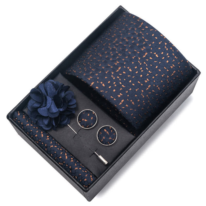 4Pcs Men's Navy Blue Series Jacquard Design Necktie Set - Style #7 - image 13
