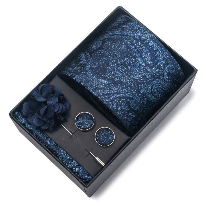 4Pcs Men's Navy Blue Series Jacquard Design Necktie Set - image 9