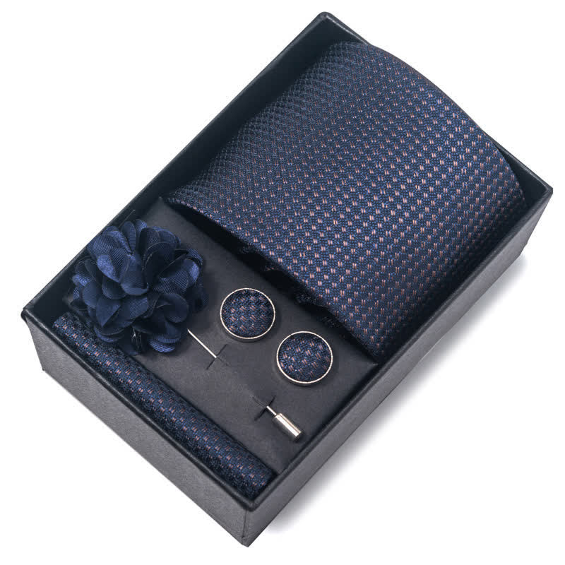 4Pcs Men's Navy Blue Series Jacquard Design Necktie Set - image 1