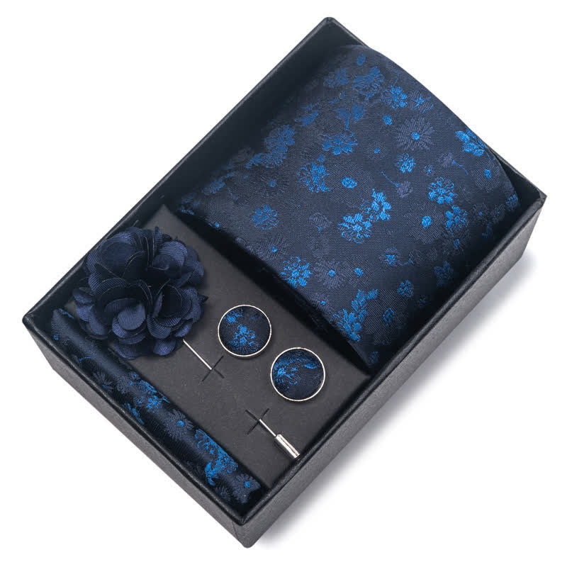 4Pcs Men's Navy Blue Series Jacquard Design Necktie Set - image 11
