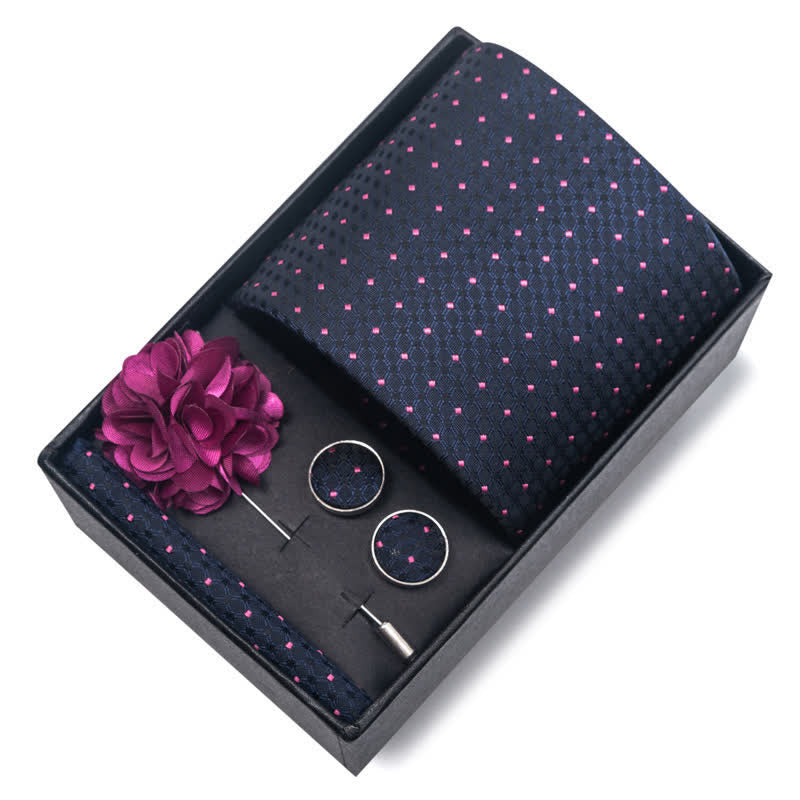 4Pcs Men's Navy Blue Series Jacquard Design Necktie Set - image 15