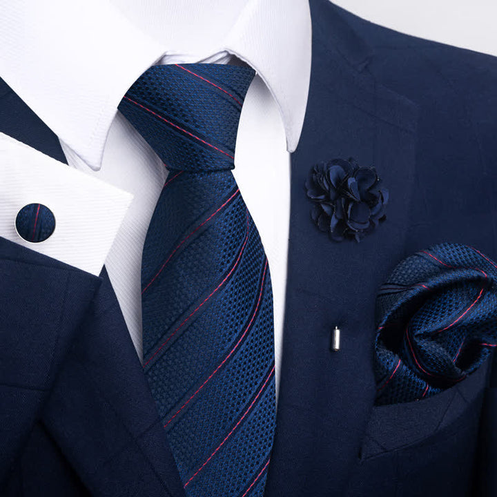 4Pcs Men's Navy Blue Series Jacquard Design Necktie Set - Style #2 - image 2