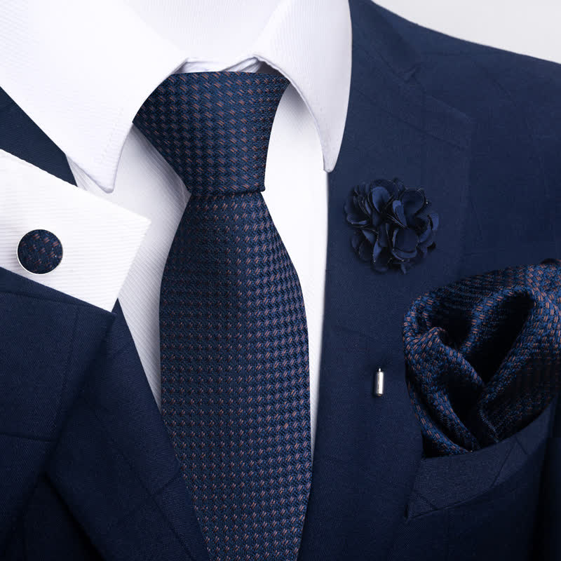4Pcs Men's Navy Blue Series Jacquard Design Necktie Set - Style #1 - image 0