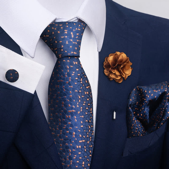 4Pcs Men's Navy Blue Series Jacquard Design Necktie Set - image 12
