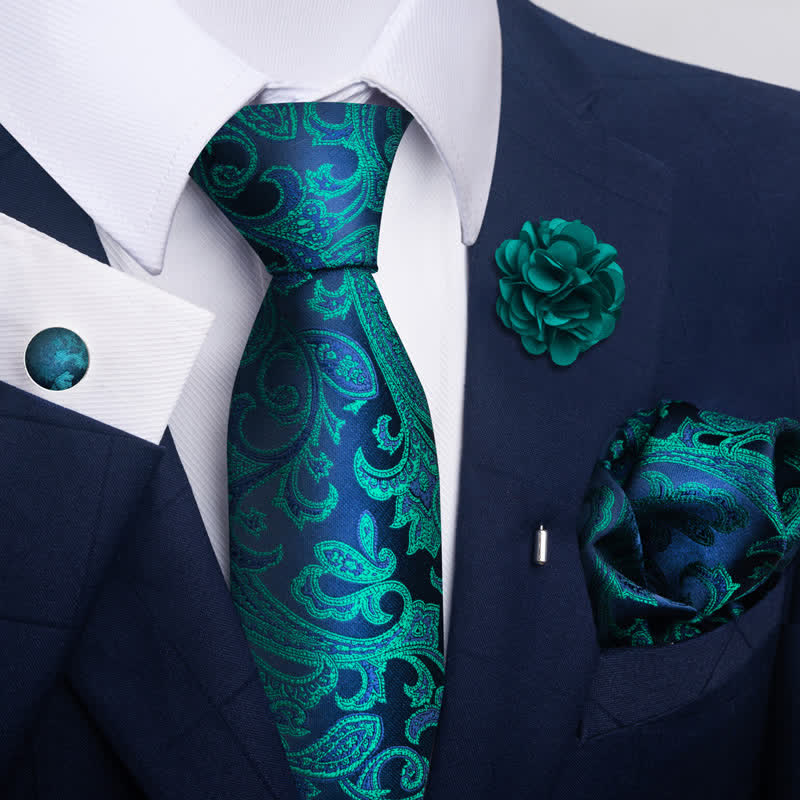 4Pcs Men's Gentle Dark Green Series Necktie Set - Style #5 - image 8