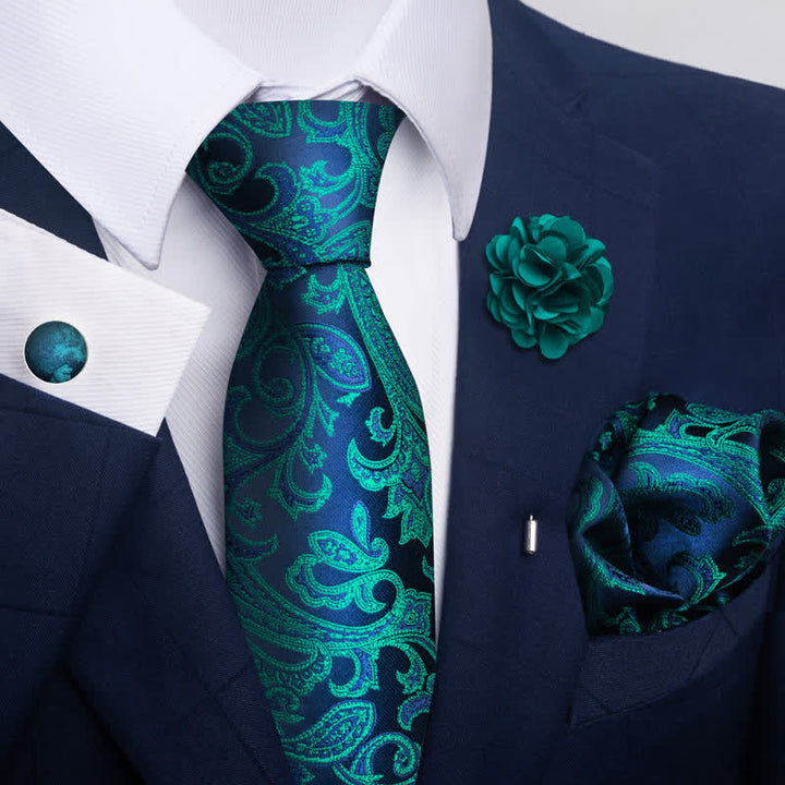 4Pcs Men's Gentle Dark Green Series Necktie Set - Style #5 - image 8