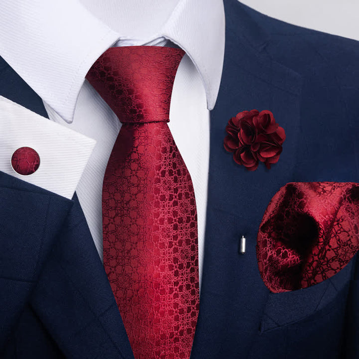 4Pcs Men's Attractive Bright Red Series Necktie Set - Style #6 - image 10