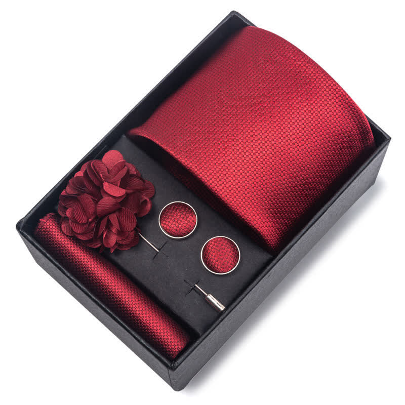 4Pcs Men's Attractive Bright Red Series Necktie Set - image 5