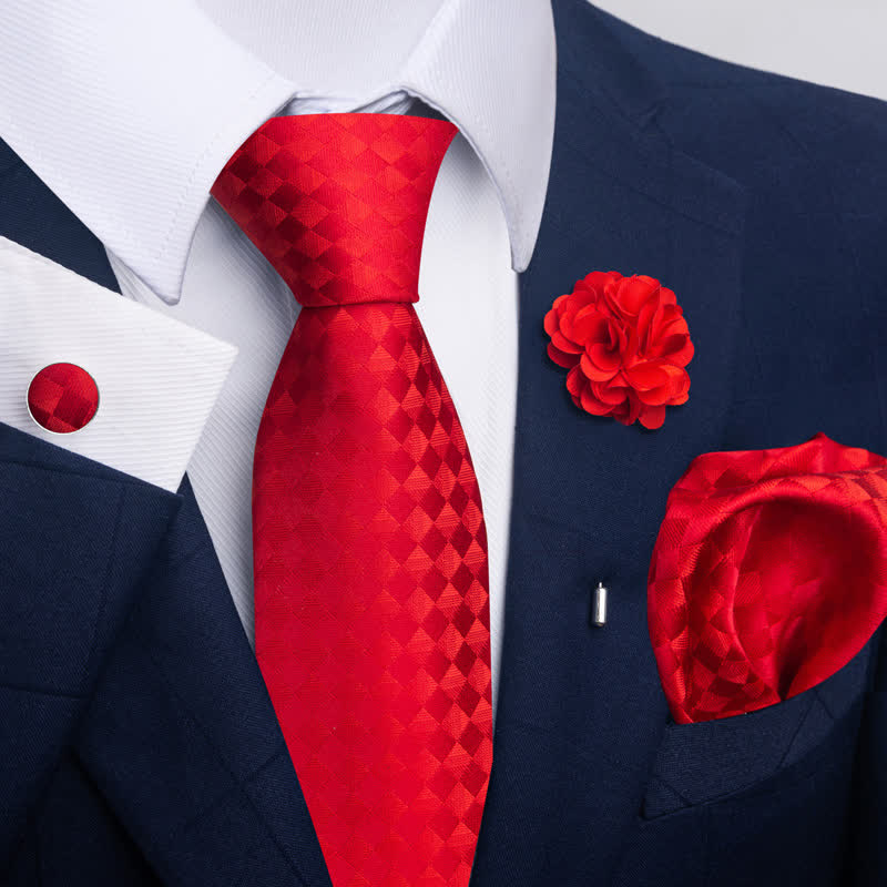 4Pcs Men's Attractive Bright Red Series Necktie Set - Style #2 - image 2
